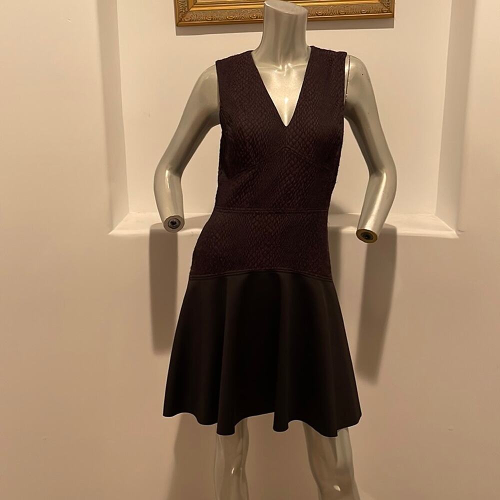 Rebecca Taylor V-Neck Fit & Flare Dress Purple/ Black Size 4